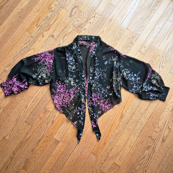 Lightweight Chiffon Open Front Cardigan Front Tie Blouse O/S - Picture 2 of 12